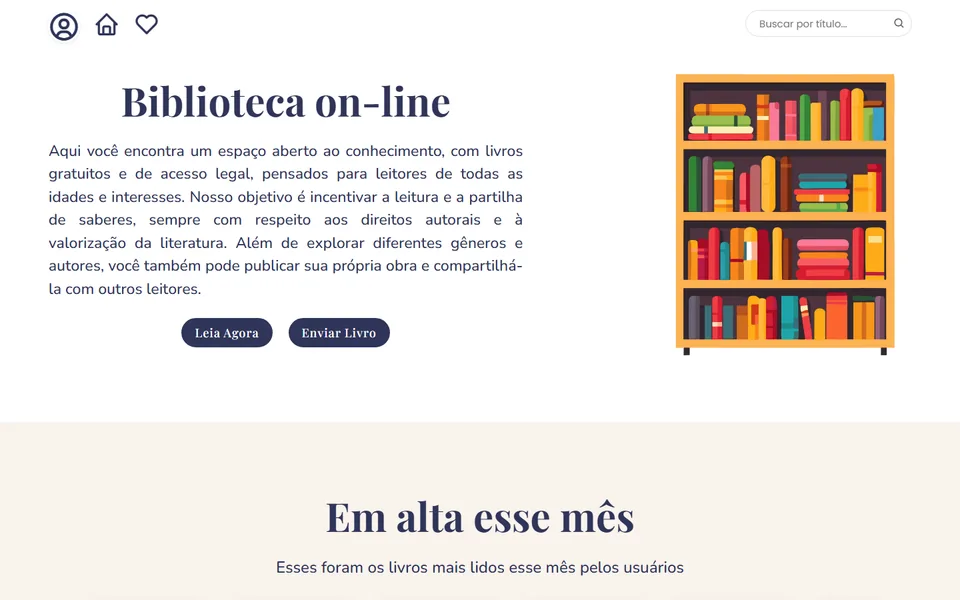 Página inicial do site Biblioteca Online