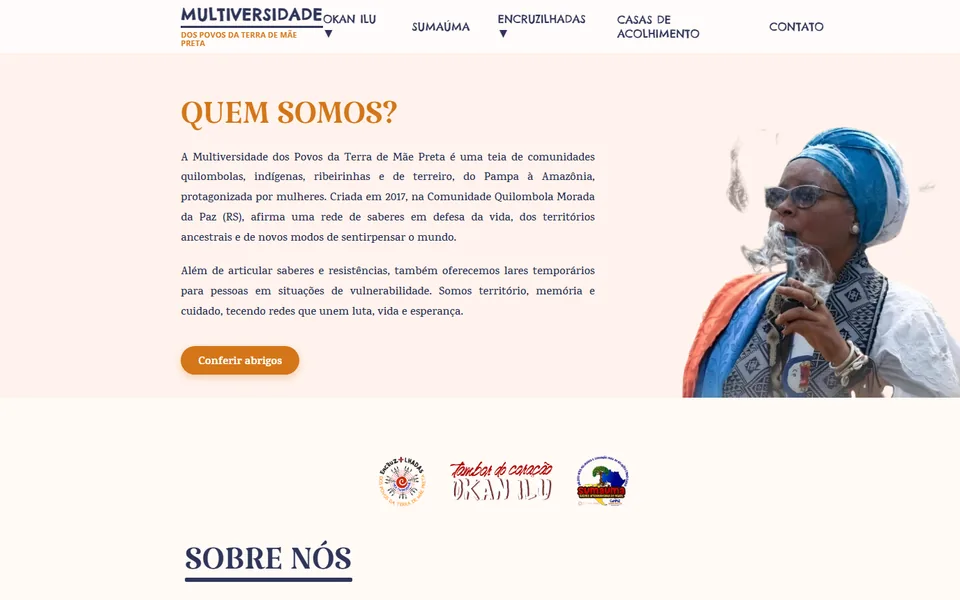 Página inicial do site Multiversidade dos Povos da Terra de Mãe Preta